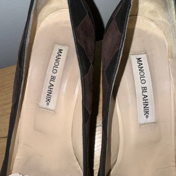 Vintage Manolo Blahnik Kitten Heels Brown and Black Checkered Suede‎ Size 39.5 - Picture 2 of 9